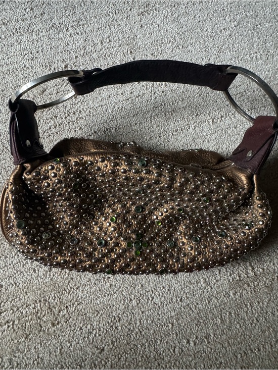 Cole Haan Handbags - Y2K G Series Cole Haan Bronze Leather Studded Crystal Hobo Shoulder Bag